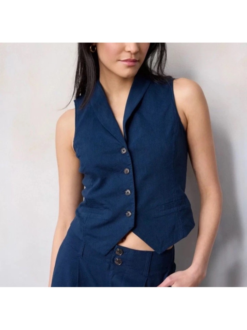 NWT Lauren Conrad Slim Fit Button Down Collar Vest Beige Linen Blend Size Med